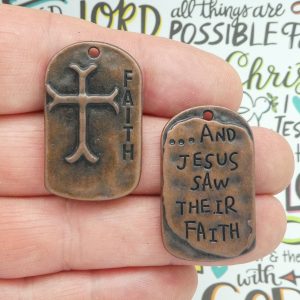 5 Faith Charms Bulk with Cross Dog Tag Copper by TIJC SP1831B