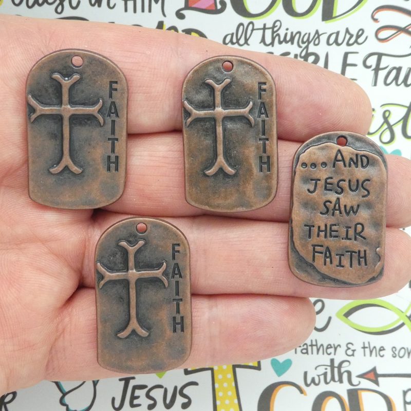 2 Faith Charm with Cross Dog Tag Copper by TIJC SP1831 - Image 4