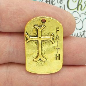 2 Faith Charm with Cross Dog Tag Gold by TIJC SP1834