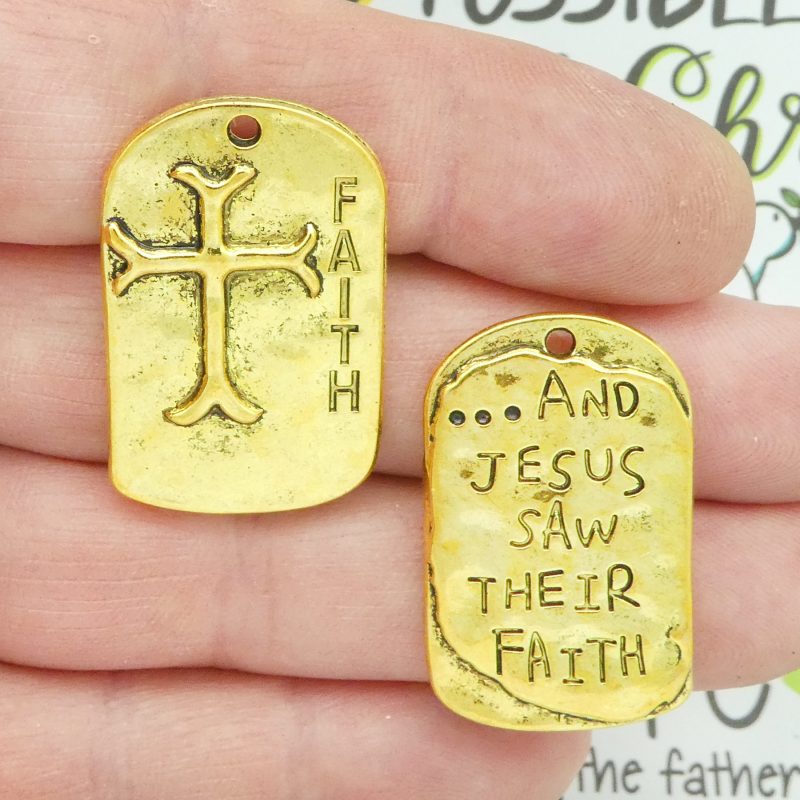 2 Faith Charm with Cross Dog Tag Gold by TIJC SP1834 - Image 2