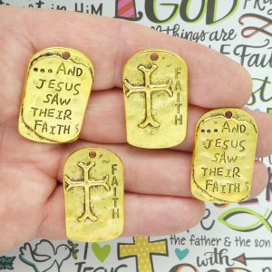 6 Faith Charms Bulk with Cross Dog Tag Gold by TIJC SP1834B