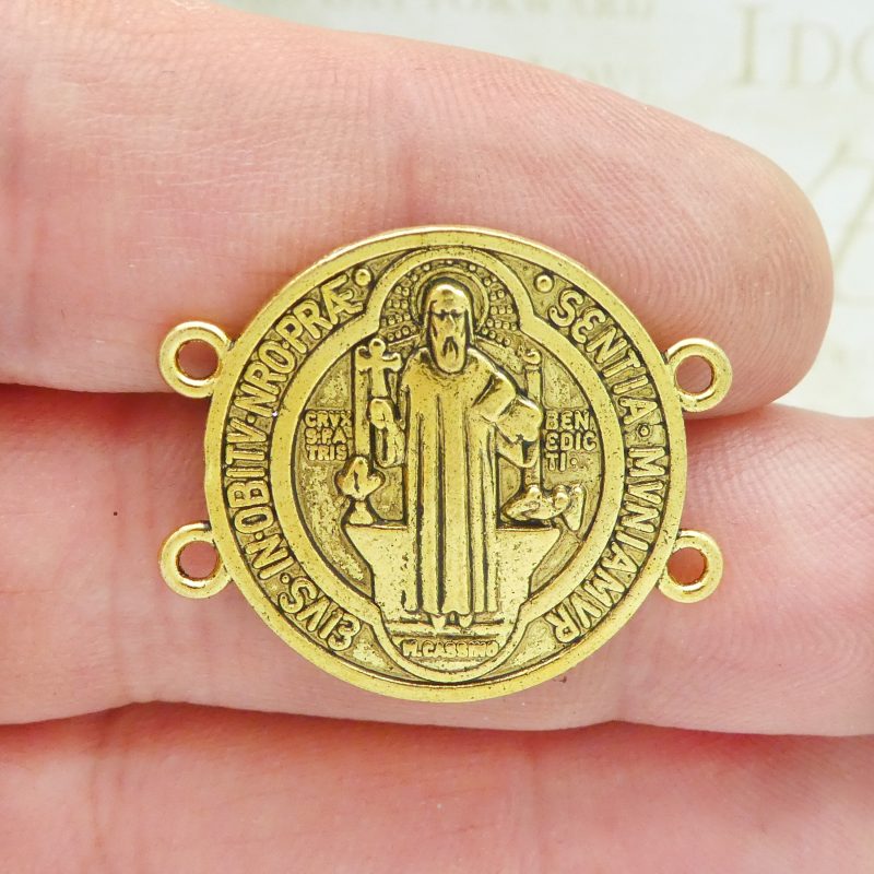 BULK 12 St Benedict Bracelet Connector Medal Gold by TIJC SP1847B - Image 3