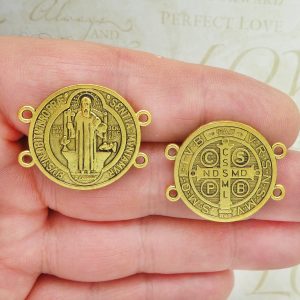 3 St Benedict Bracelet Connector Medal Gold by TIJC SP1847