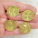 BULK 12 St Benedict Bracelet Connector Medal Gold by TIJC SP1847B