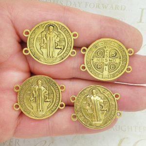 BULK 12 St Benedict Bracelet Connector Medal Gold by TIJC SP1847B