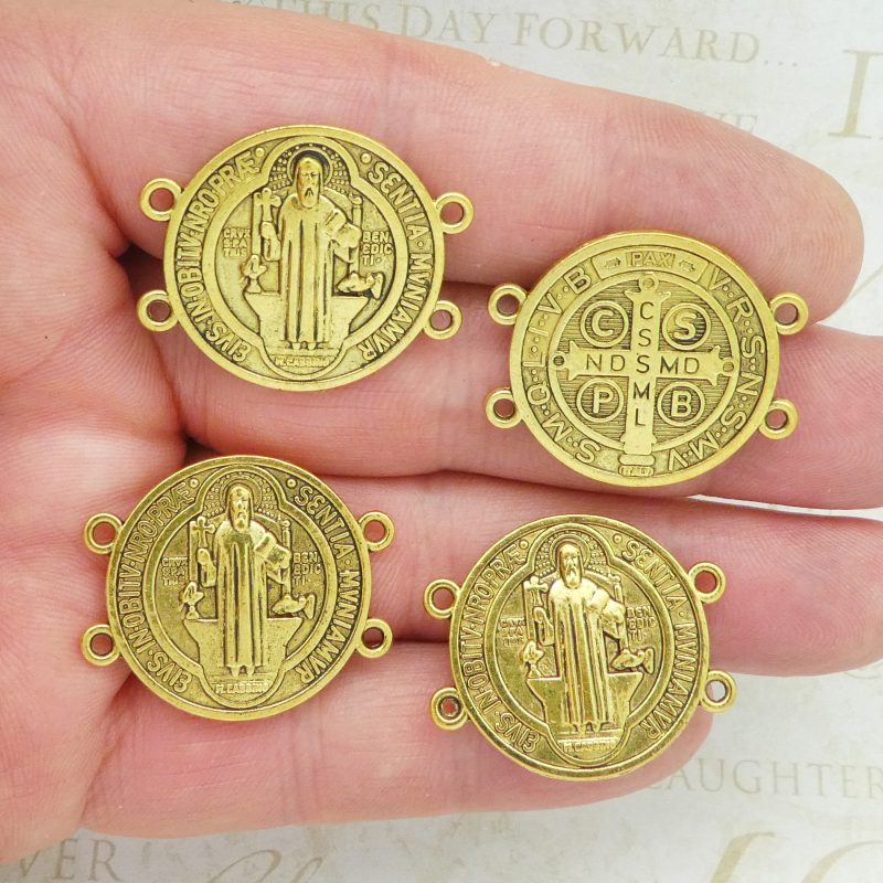 BULK 12 St Benedict Bracelet Connector Medal Gold by TIJC SP1847B