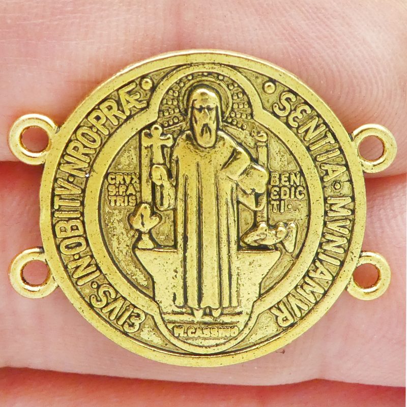 BULK 12 St Benedict Bracelet Connector Medal Gold by TIJC SP1847B - Image 4