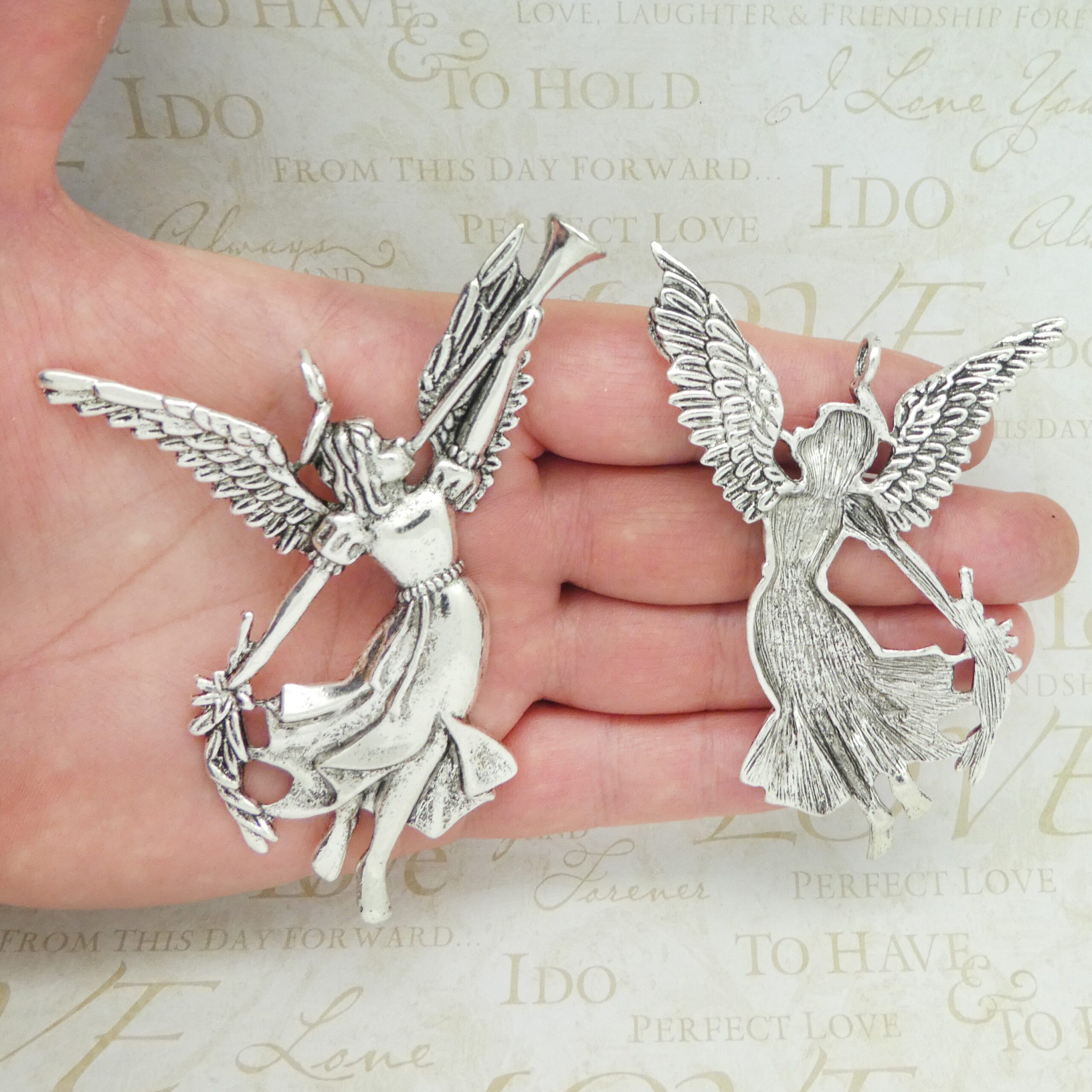 1 Silver Angel Charm Pendant with Horn Silver by TIJC SP1850 - Image 4