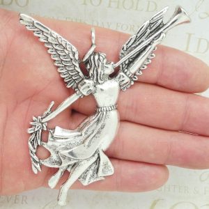 silver angel playing trumpet charm