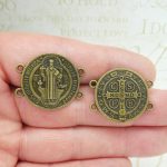 3 St Benedict Bracelet Connector Medal Bronze by TIJC SP1851