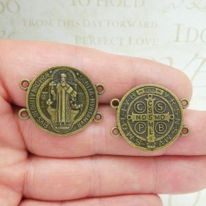 3 St Benedict Bracelet Connector Medal Bronze by TIJC SP1851