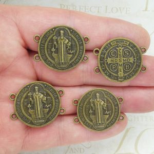 BULK 12 St Benedict Bracelet Connector Medal Bronze by TIJC SP1851B
