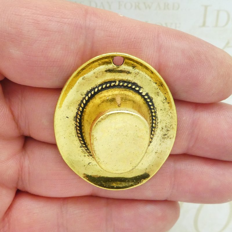 1 Cowboy Hat Charm Gold Large by TIJC SP1853 - Image 3