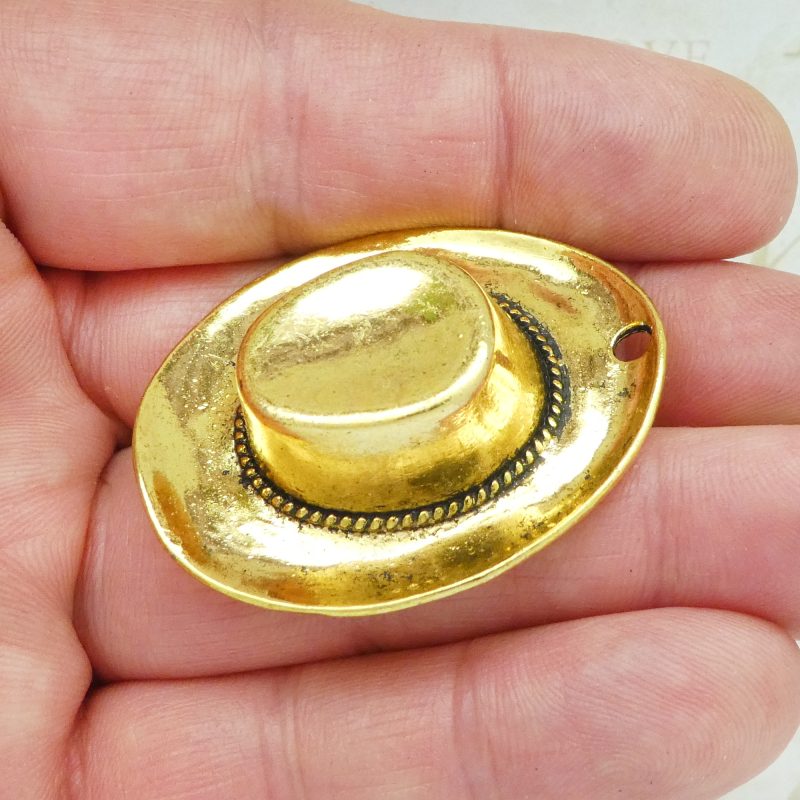 1 Cowboy Hat Charm Gold Large by TIJC SP1853