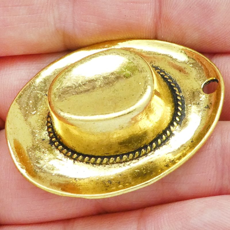 1 Cowboy Hat Charm Gold Large by TIJC SP1853 - Image 2