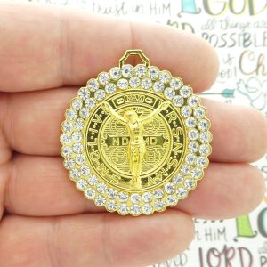 1 St Benedict Medal Gold with Crystal by TIJC SP1877