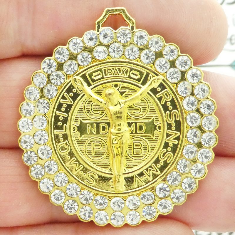 1 St Benedict Medal Gold with Crystal by TIJC SP1877 - Image 2