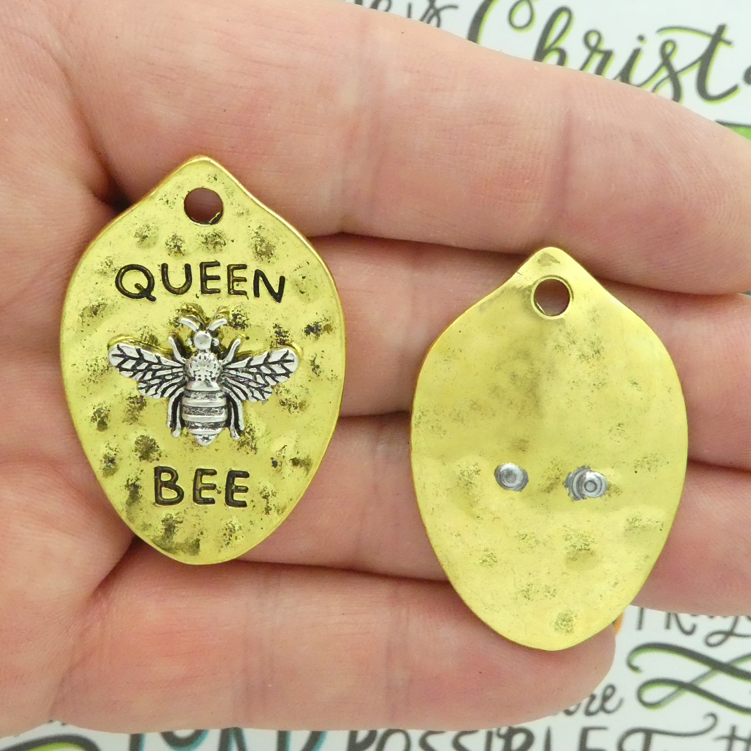 1 Mardi Gras Queen Bee Pendant in Silver and Gold Pewter by TIJC SP1892 - Image 4