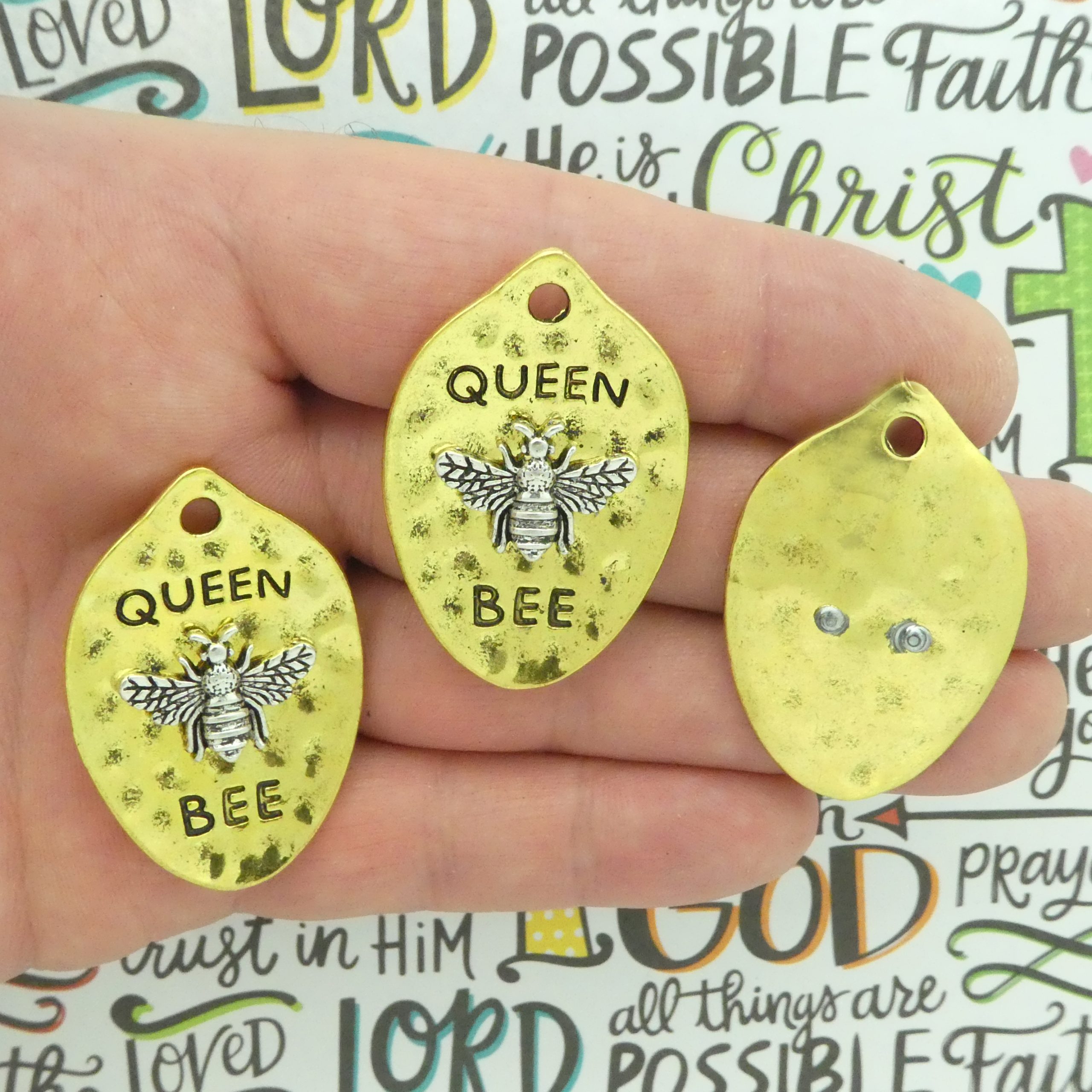 1 Mardi Gras Queen Bee Pendant in Silver and Gold Pewter by TIJC SP1892 - Image 5