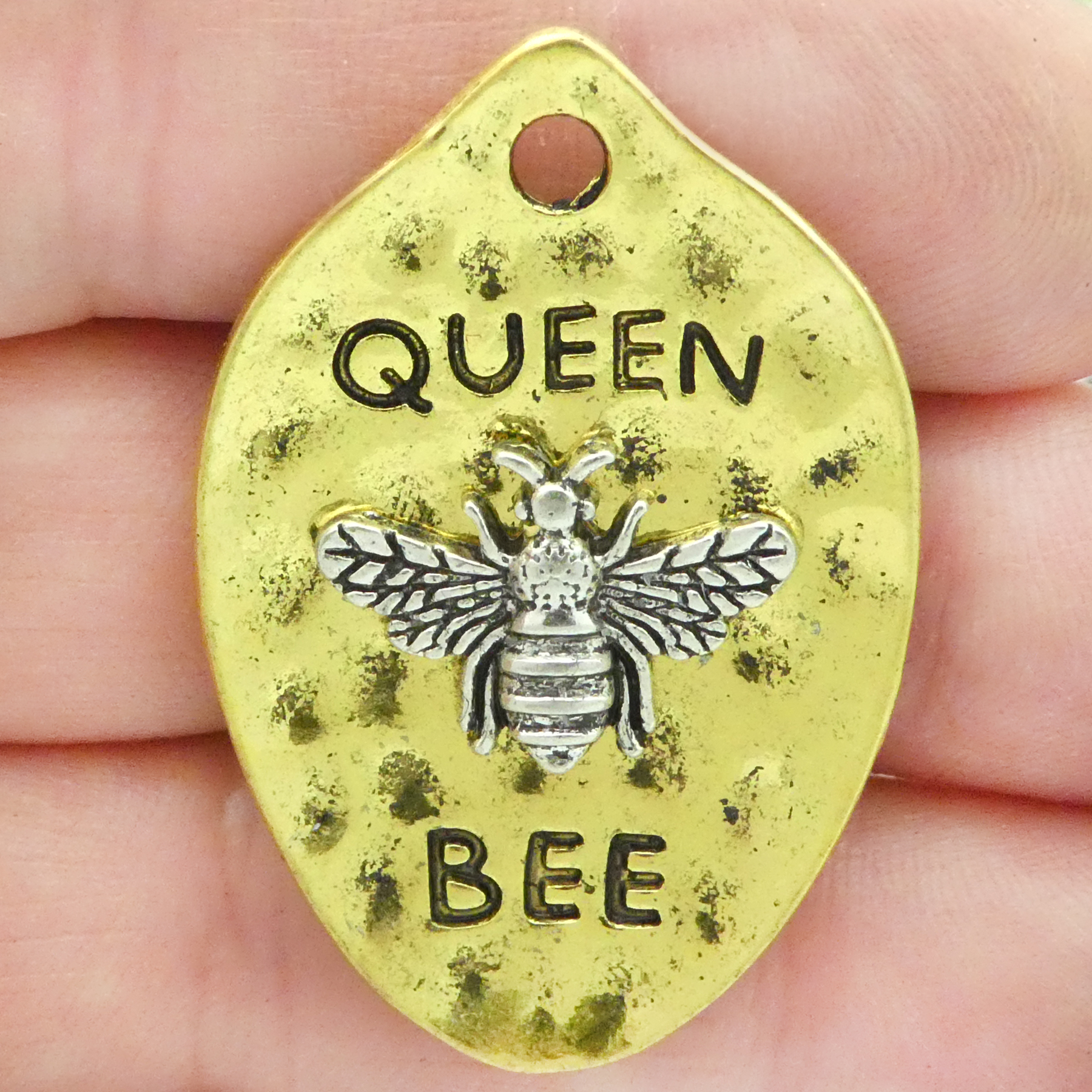 1 Mardi Gras Queen Bee Pendant in Silver and Gold Pewter by TIJC SP1892 - Image 2