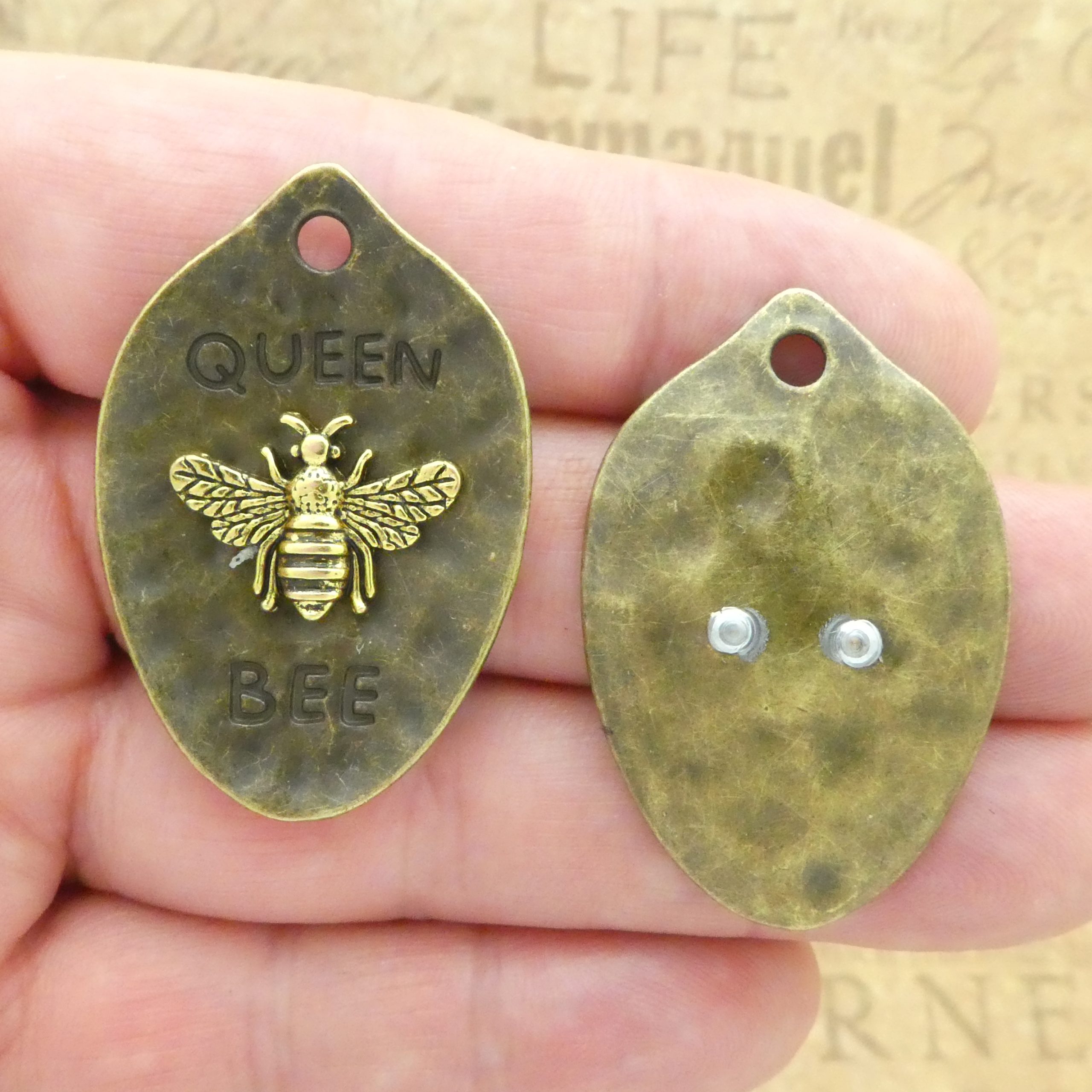 1 Mardi Gras Queen Bee Pendant in Gold and Bronze Pewter by TIJC SP1894 - Image 4