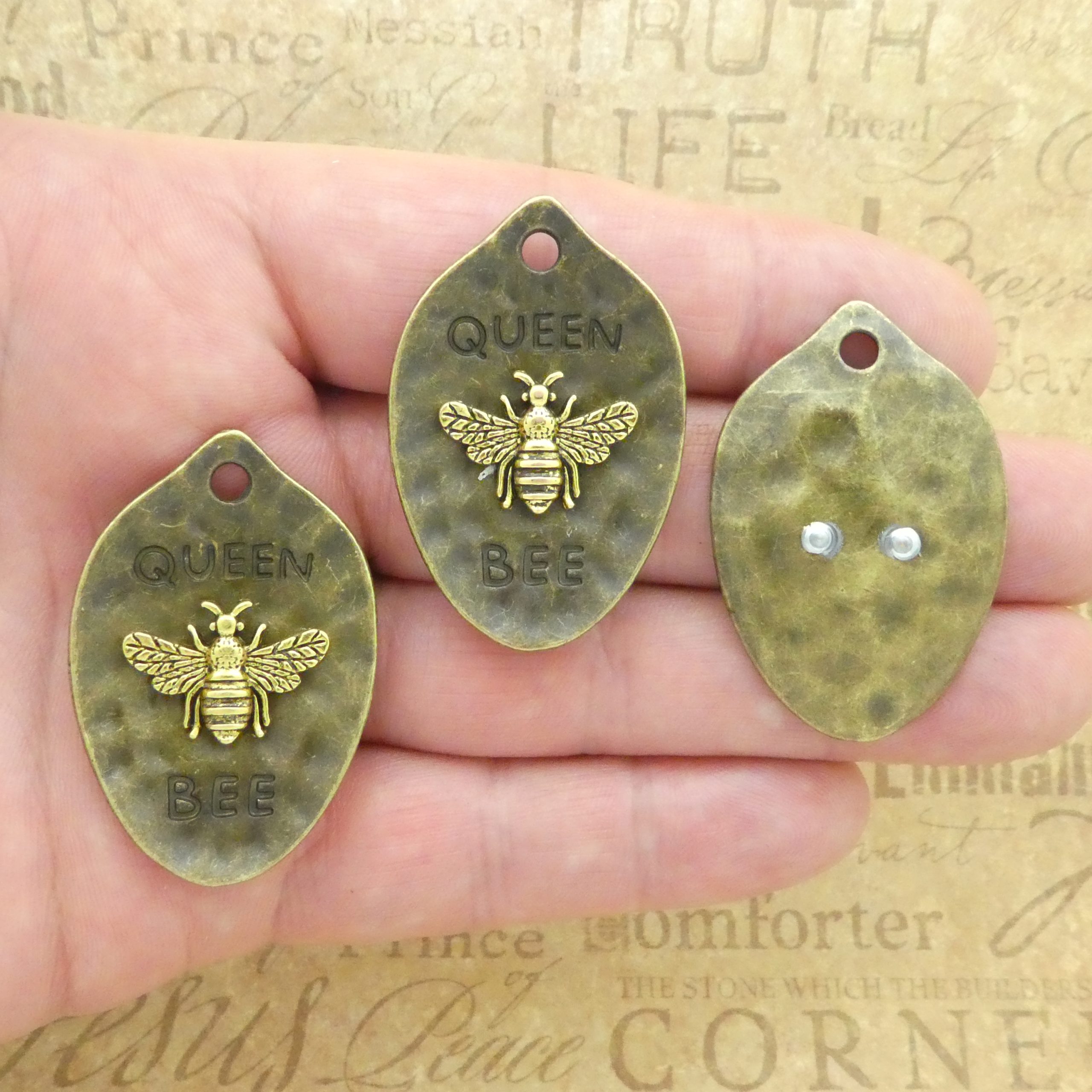 1 Mardi Gras Queen Bee Pendant in Gold and Bronze Pewter by TIJC SP1894 - Image 5