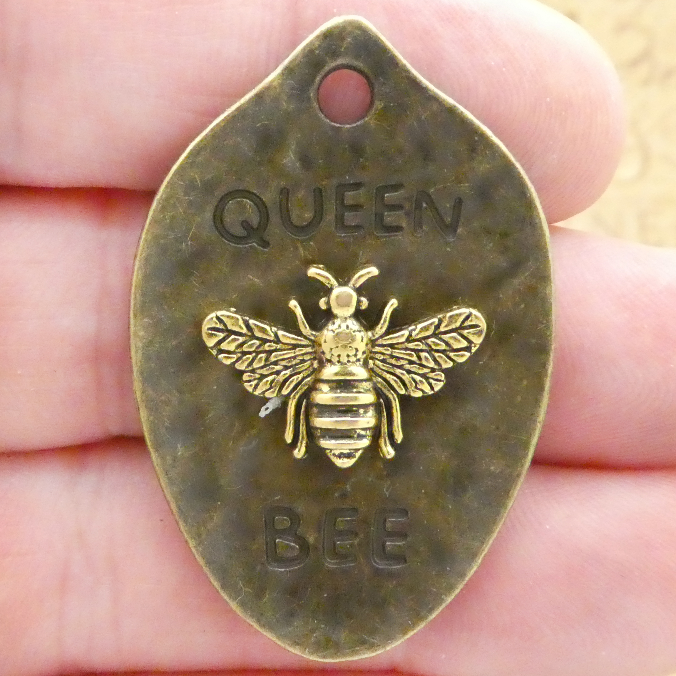 1 Mardi Gras Queen Bee Pendant in Gold and Bronze Pewter by TIJC SP1894 - Image 2