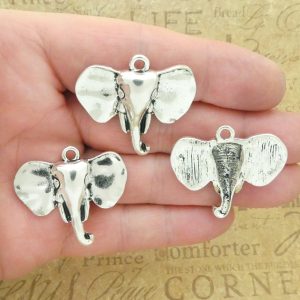 BULK 4 Elephant Head Charm Pendant Silver by TIJC SP1895B