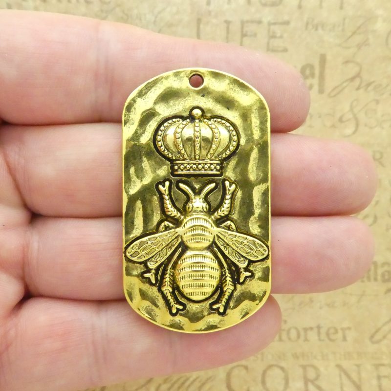 3 Bulk Mardi Gras Queen Bee Pendant in Gold Pewter by TIJC SP1897B - Image 2