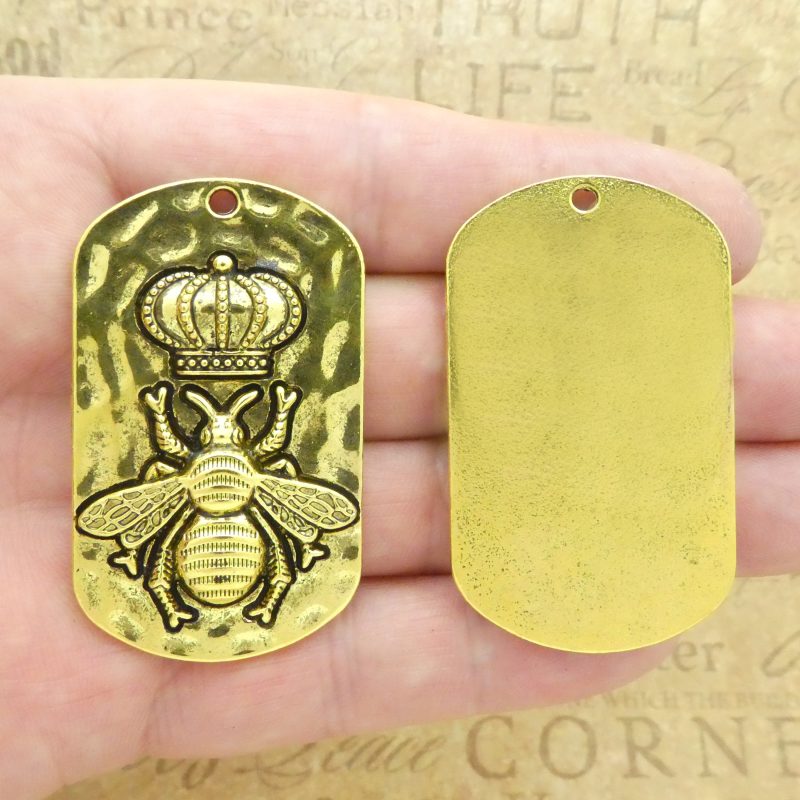 3 Bulk Mardi Gras Queen Bee Pendant in Gold Pewter by TIJC SP1897B