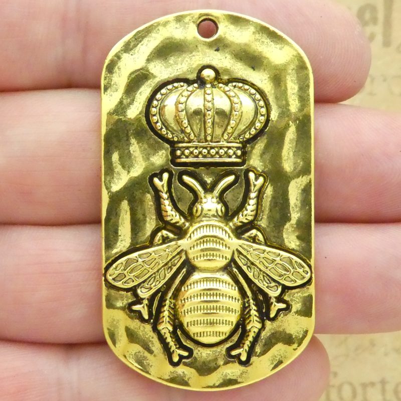 3 Bulk Mardi Gras Queen Bee Pendant in Gold Pewter by TIJC SP1897B - Image 3
