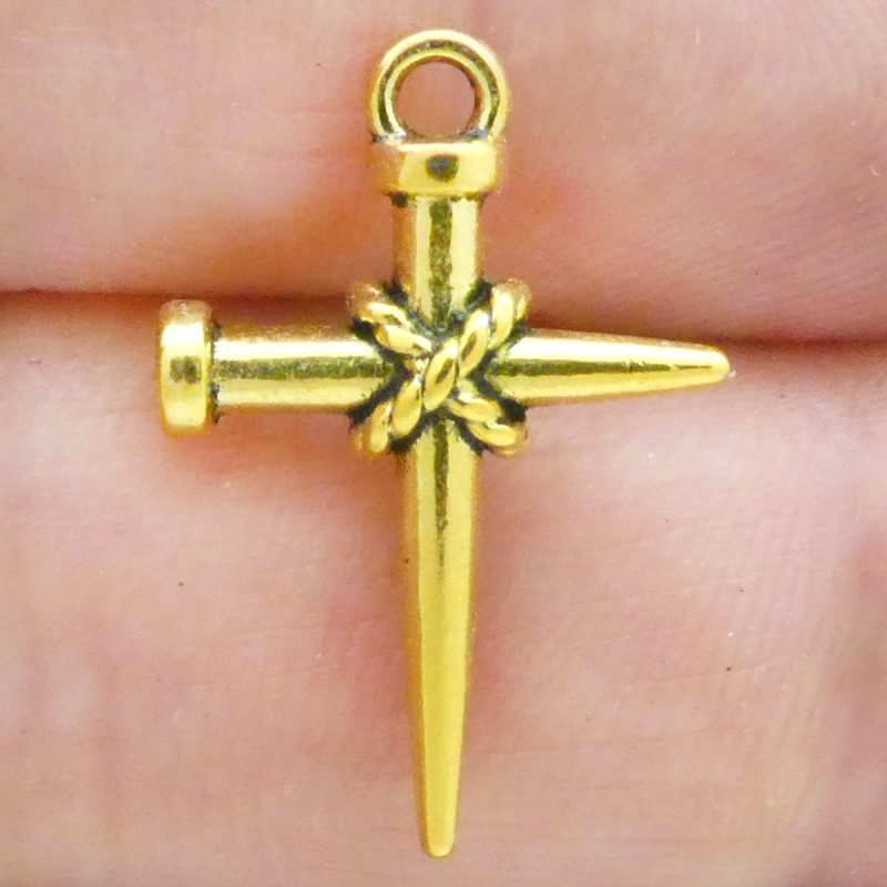 Gold Nail Cross Charm