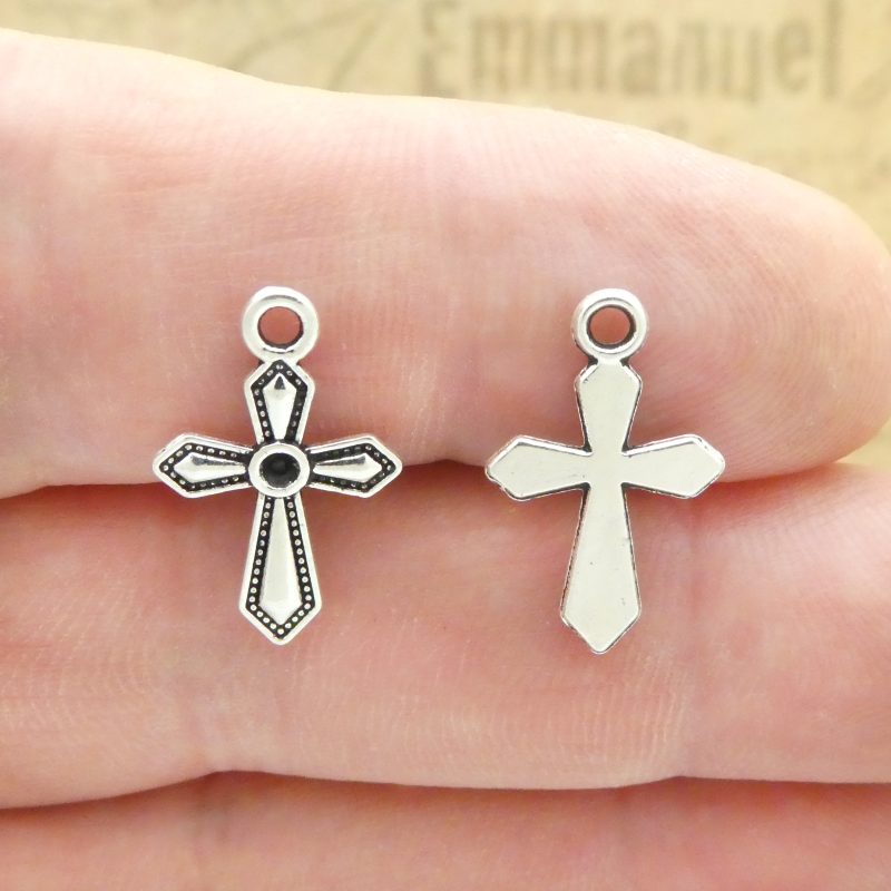 Tiny Silver Cross Charms for Jewelry Making