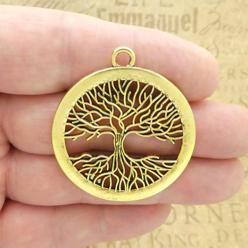 Bulk 4 Gold Tree Pendant Disk by TIJC SP1907B - Image 2