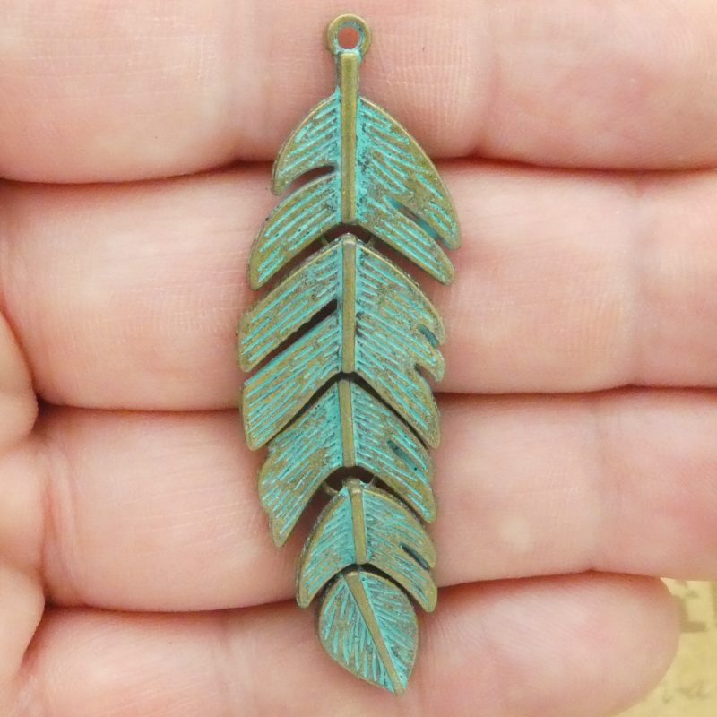 1 Gold Feather Charm Pendant Large by TIJC SP1926 - Image 2