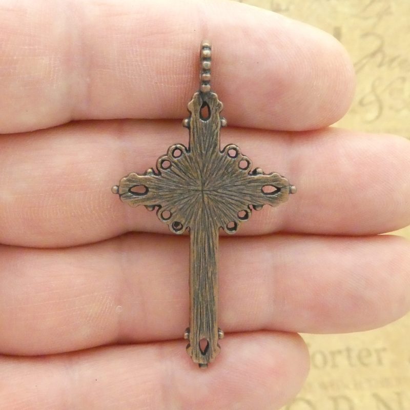 BULK 8 Copper Crucifix Cross Charm Pendant for Rosary Parts 51x28mm by TIJC SP1929B - Image 5