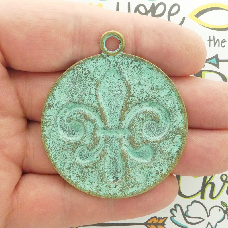 1 Fleur de Lis Charm Pendant Gold with Patina by TIJC SP1941 - Image 3