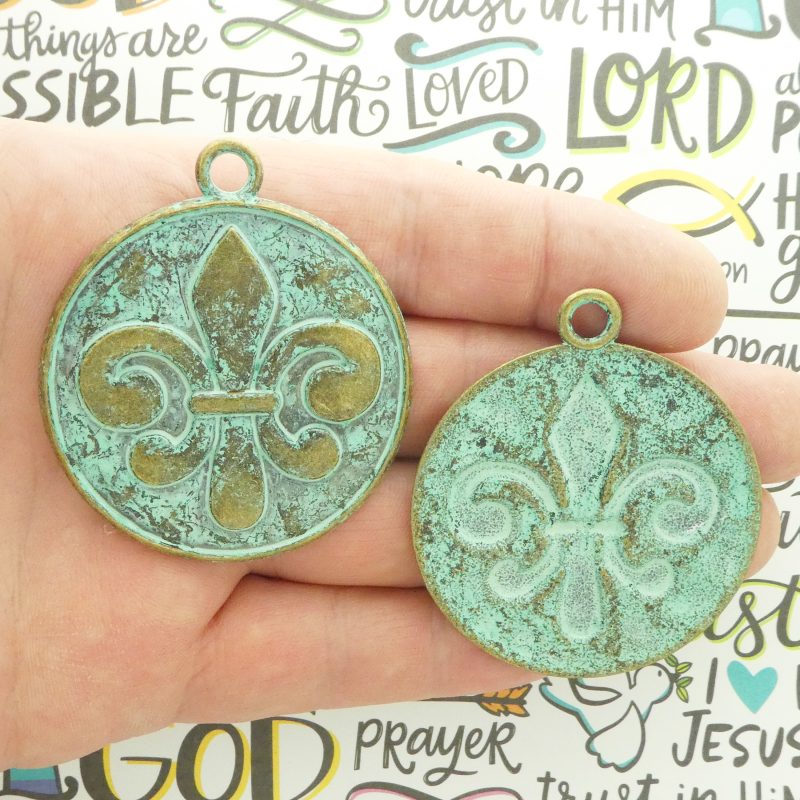 1 Fleur de Lis Charm Pendant Gold with Patina by TIJC SP1941 - Image 4