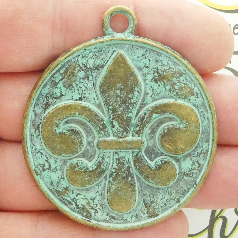 1 Fleur de Lis Charm Pendant Gold with Patina by TIJC SP1941 - Image 2