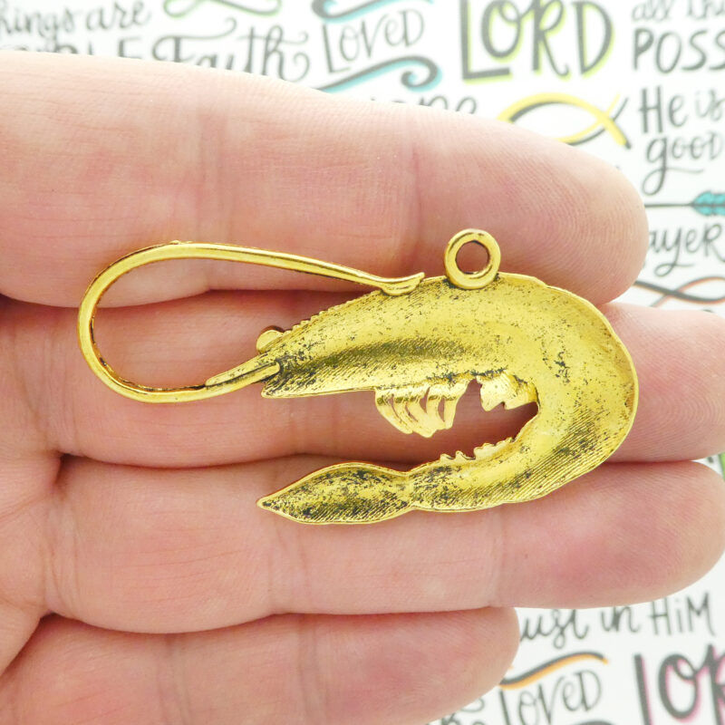 BULK 8 Gold Shrimp Charm Pendant Large 31x56mm by TIJC SP1944B - Image 3