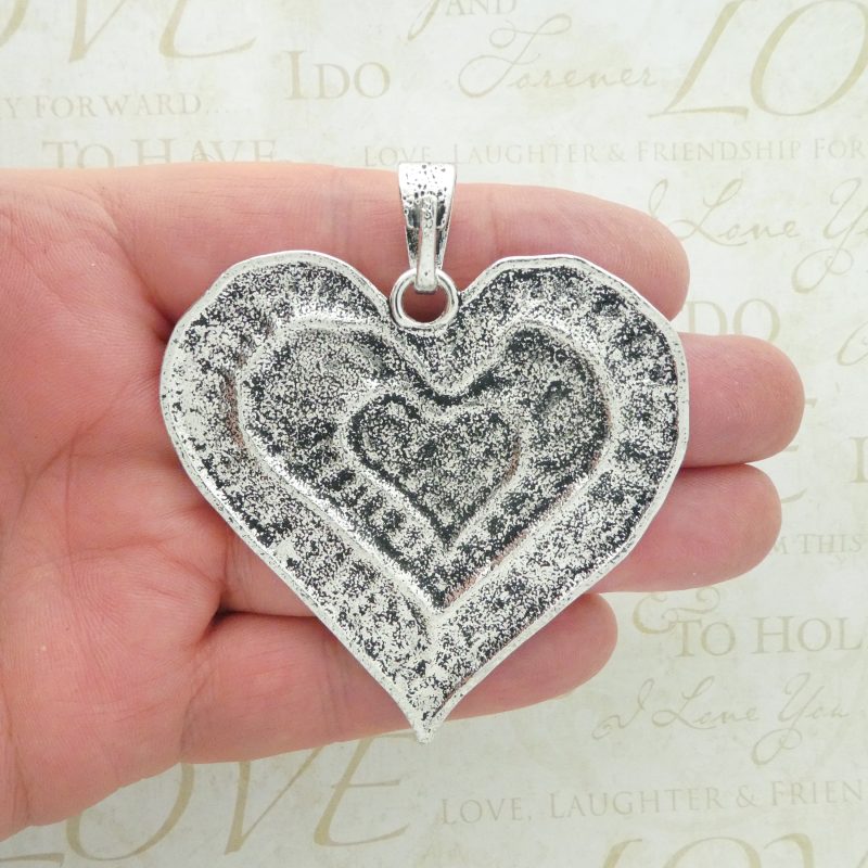 BULK 3 Silver Hammered Heart Pendant Large by TIJC SP1945B - Image 2