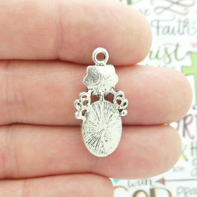 2 Silver Flower Charm With Turquoise And Crystal Accent by TIJC SP1968 - Image 5