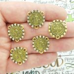 BULK 6 Gold St Benedict Rosary Centers Parts with Crystal by TIJC SP1969B