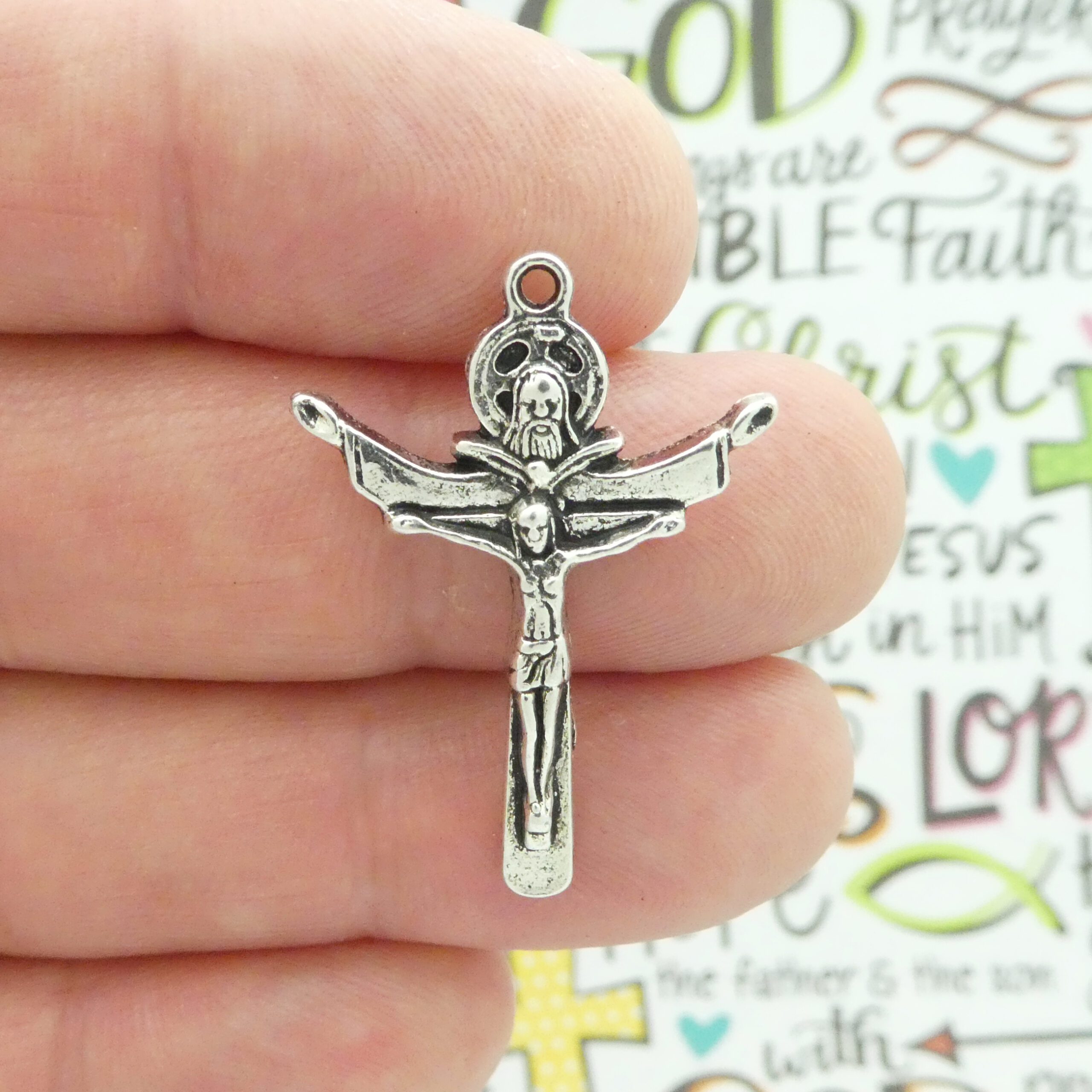 4 Silver Crucifix Cross Pendant Rosary Making Supplies Tertium