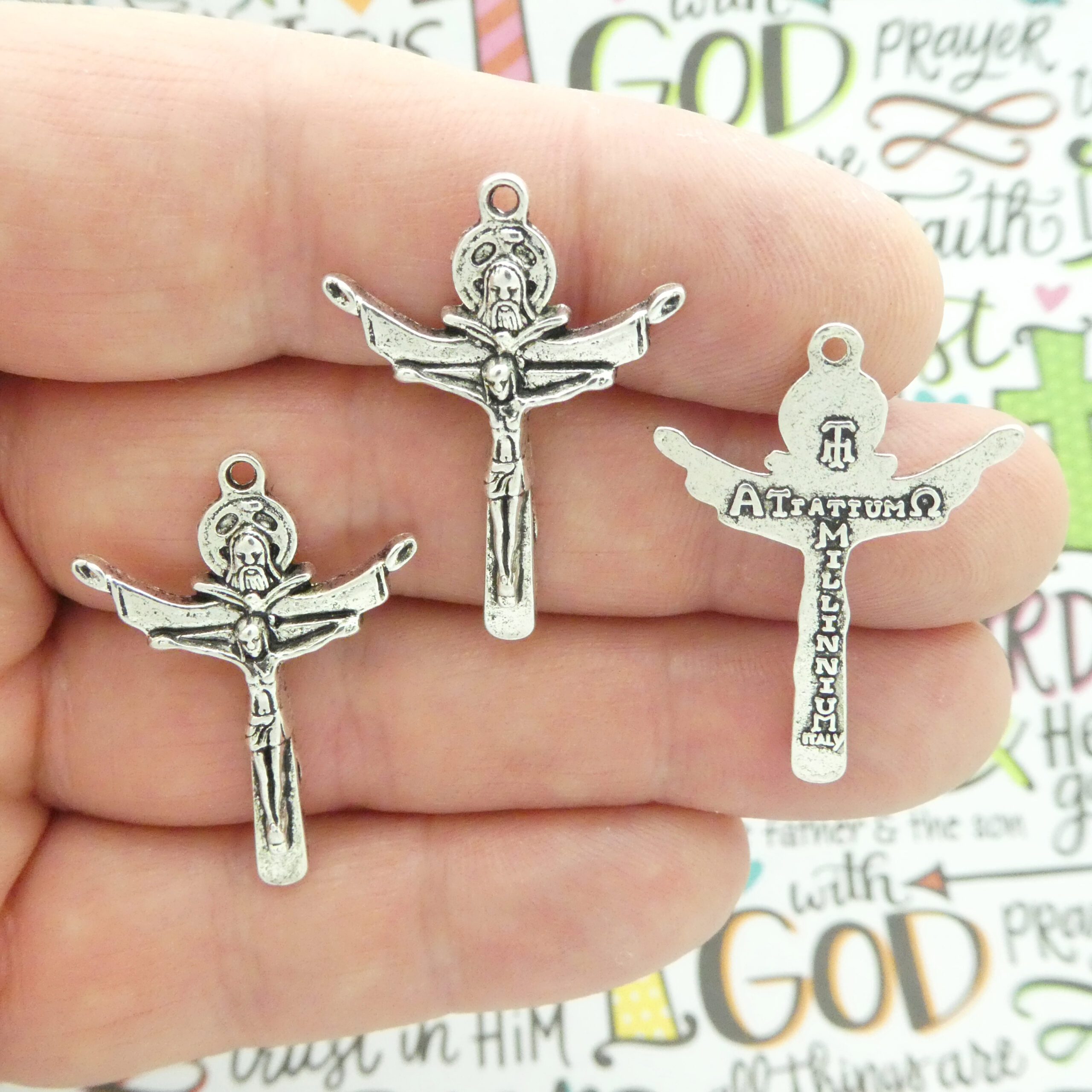 4 Silver Crucifix Cross Pendant Rosary Making Supplies Tertium Millennium  by TIJC SP1983