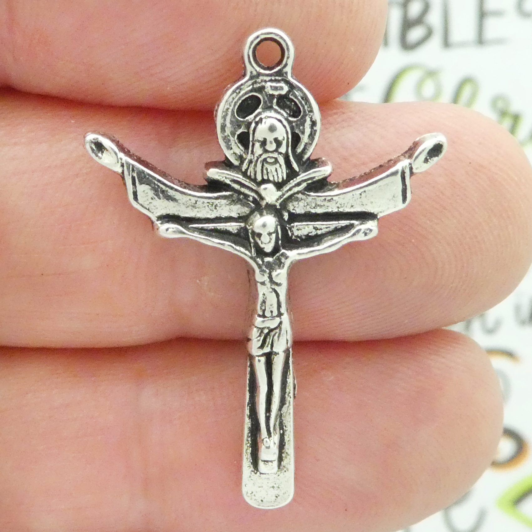 4 Silver Crucifix Cross Pendant Rosary Making Supplies Tertium