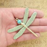 1 Dragonfly Charm Pendant Patina Gold with Turquoise Accent by TIJC SP1990