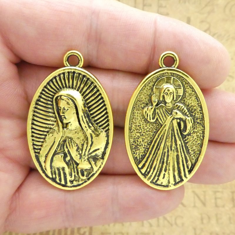 BULK 3 Oval Gold Our Lady of Guadalupe Medal with Divine Mercy by TIJC SP1992B - Image 2