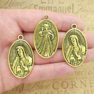 BULK 3 Oval Gold Our Lady of Guadalupe Medal with Divine Mercy by TIJC SP1992B
