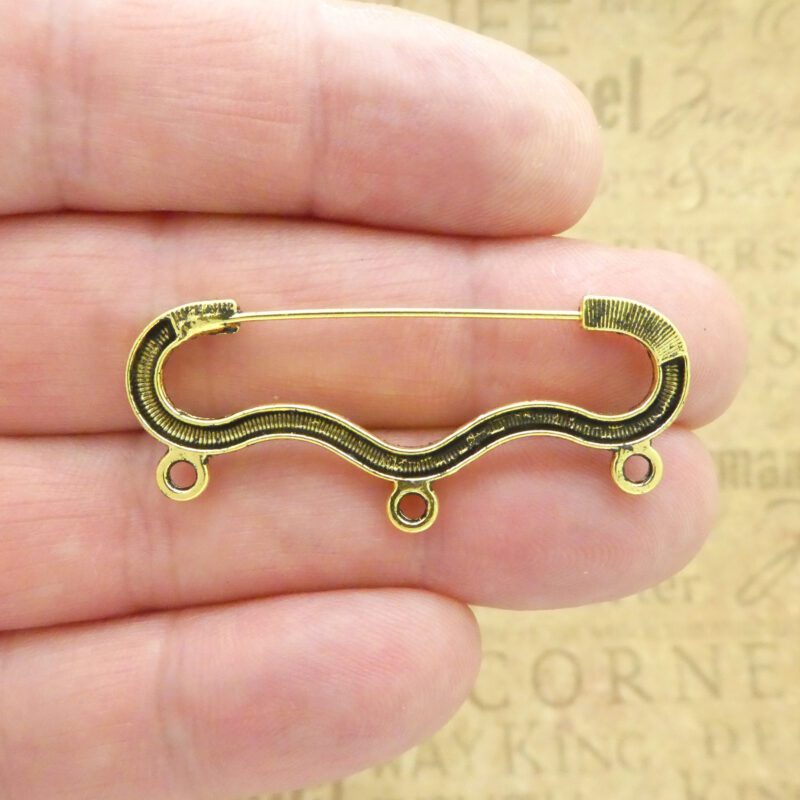 2 Gold Ornate 3 Loop Charm Holder Pin 20x46mm by TIJC SP1997 - Image 3